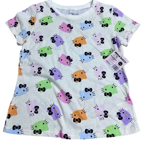 Hello Kitty Girls Size 12 T-Shirt  Sanrio Rainbow Pastel All Over Print Graphic - Picture 1 of 6